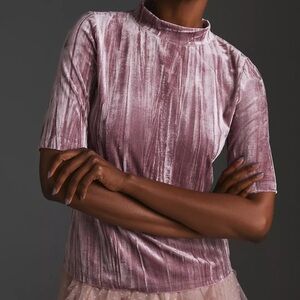 Pilcro Anthropologie Velveteen Mock Neck Top Small Pink Crushed Velvet Blouse